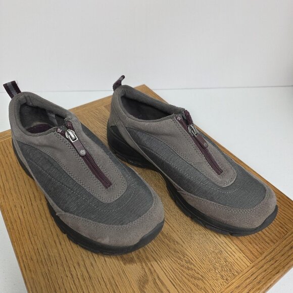 Lands End Slip-On Shoes Women Size 8.5 Gray Suede Zip Casual Comfort Walking - Picture 1 of 9
